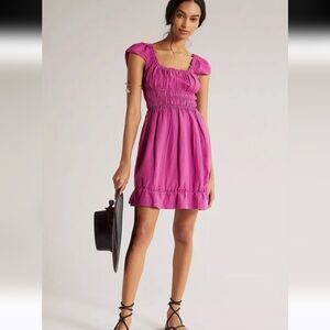 Anthropologie Linen Smocked Waist‎ Mini Dress